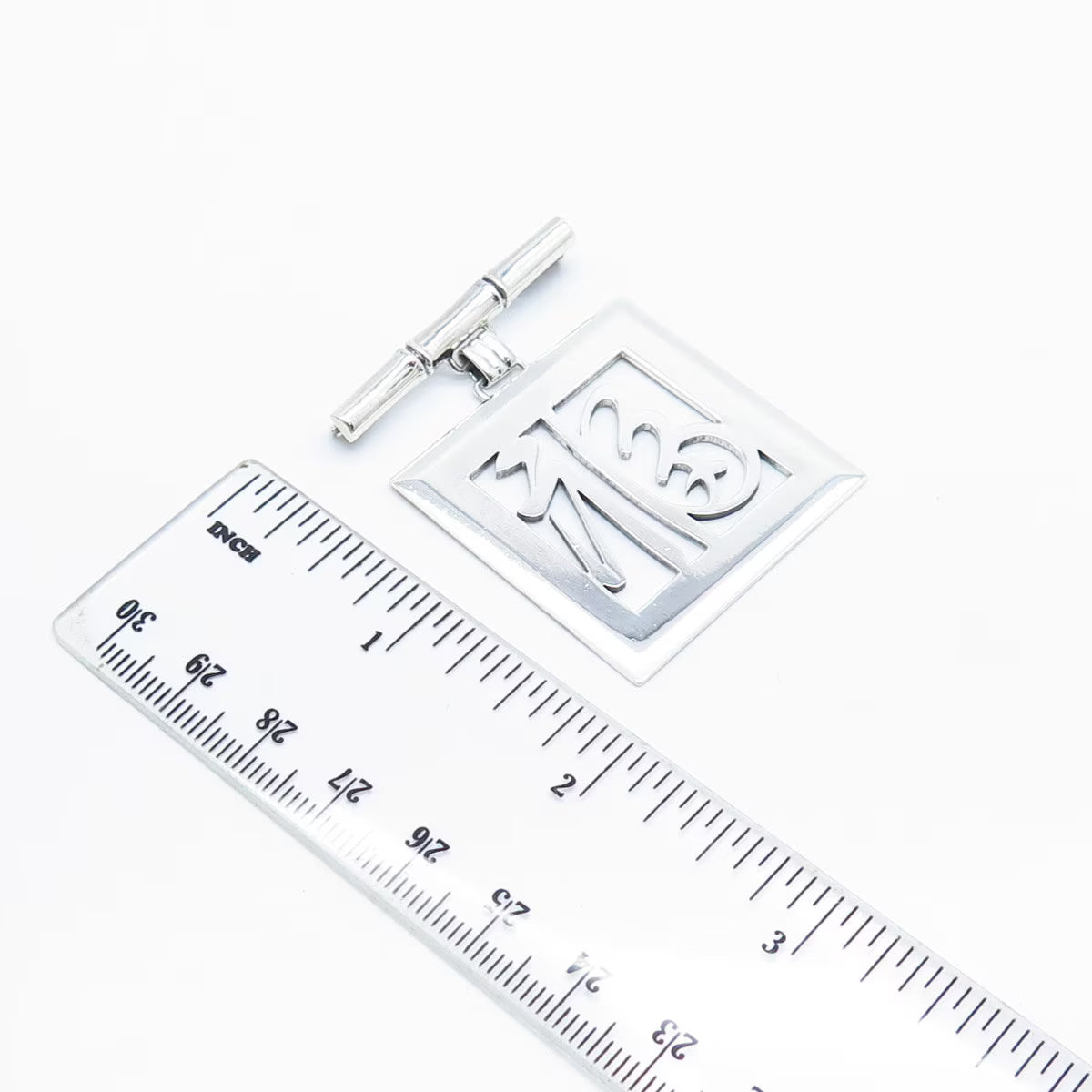 925 Sterling Silver Vintage Chinese Fortune Square Shape Pin Brooch