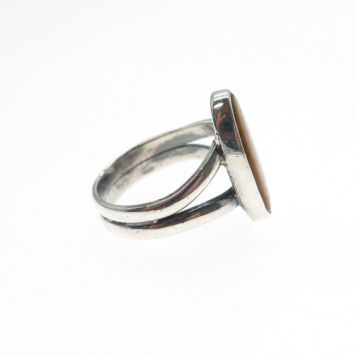 Giles Tasco Sterling Silver Vintage Mexico Real Tiger Eye Modernist Ring Size 7