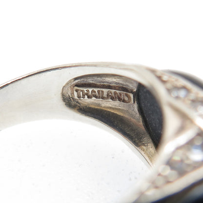 CHAPAL ZENRAY 925 Sterling Silver Vintage Real Black Onyx & C Z Ring Size 9.25