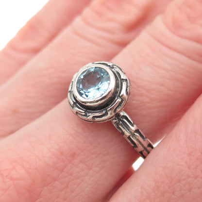 SAJEN 925 Sterling Silver Vintage Real Blue Topaz Modernist Oxidized Ring Size 6
