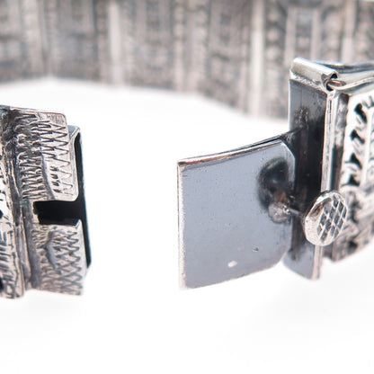 925 Sterling Silver Vintage Real Azurite Mayan God Panel Tribal Bracelet 7.5"