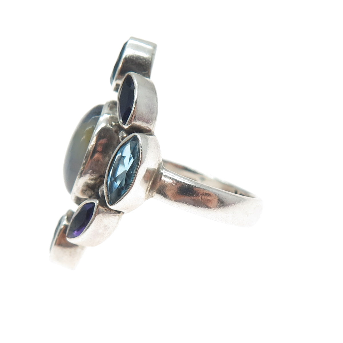 NICKY BUTLER Sterling Vintage Real Dendritic Agate Topaz Amethyst Ring Size 6.25