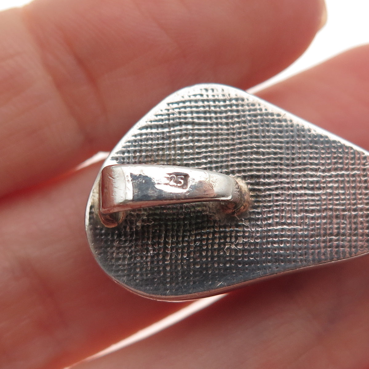 925 Sterling Silver Vintage Real Amber Modernist Slide Pendant