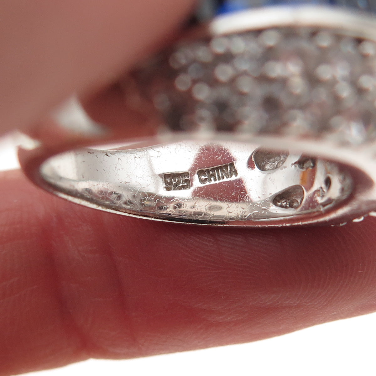 925 Sterling Silver Lab-Created Sapphire & C Z Ring Size 7