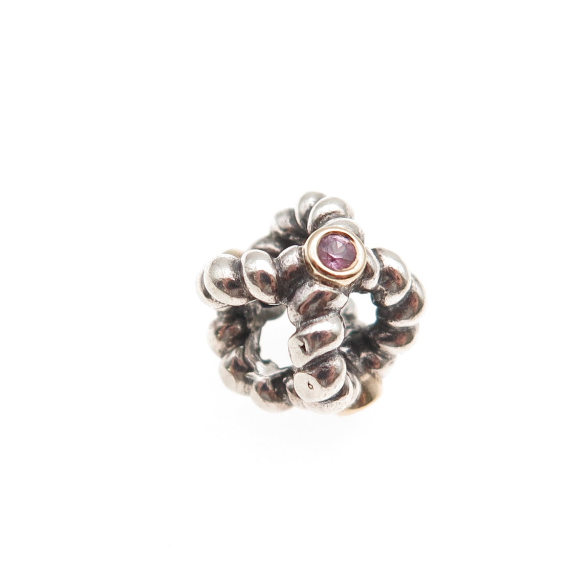 Pandora Sterling Silver & Gold Accent Real Pink Topaz Binding Beauty Slide Charm