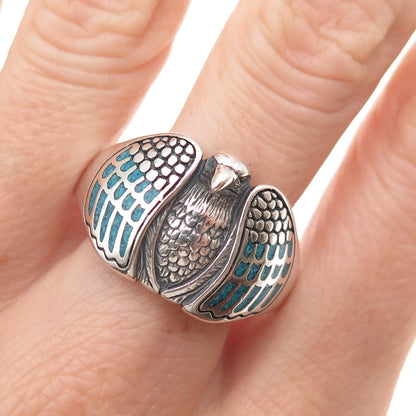Silver Fox Old Pawn 925 Sterling Vintage Turquoise Inlay Eagle Ring Size 13