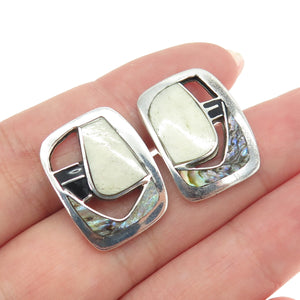 MIKHAIL KOCHEV 950 Silver Vintage Bulgaria Enamel Real Abalone Shell Earrings