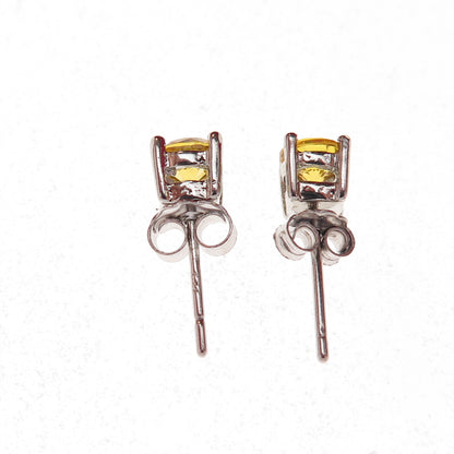 925 Sterling Silver Round-Cut Canary C Z Stud Earrings