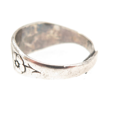 Beau 925 Sterling Antique Art Deco Couple Heart Floral Adjustable Ring Size 6.5