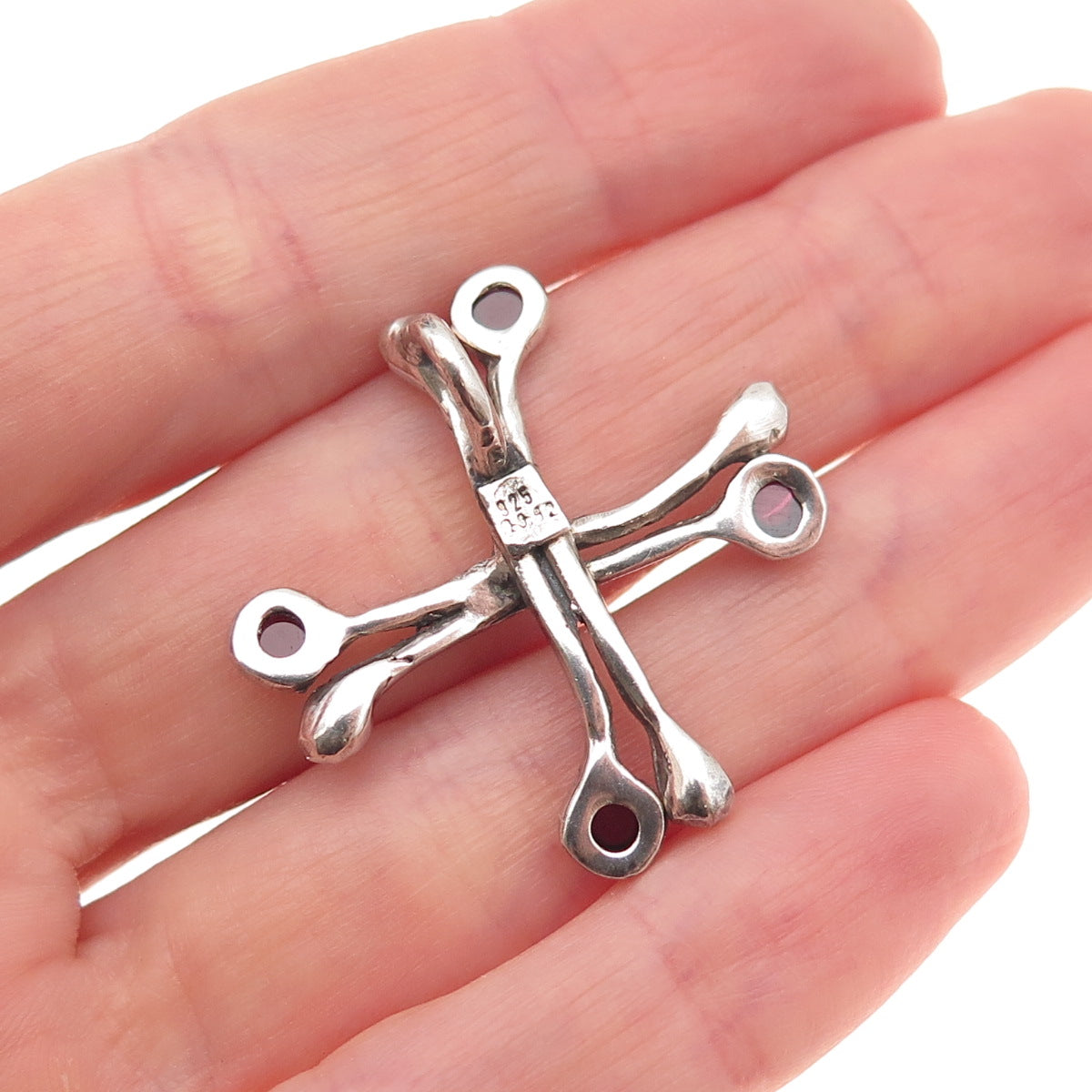 925 Sterling Silver Vintage Real Rhodolite Modernist Cross Slide Charm Pendant