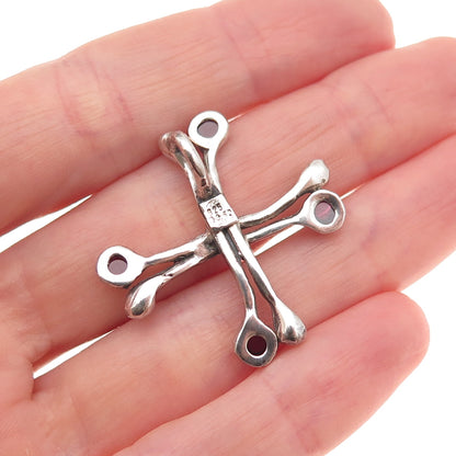 925 Sterling Silver Vintage Real Rhodolite Modernist Cross Slide Charm Pendant