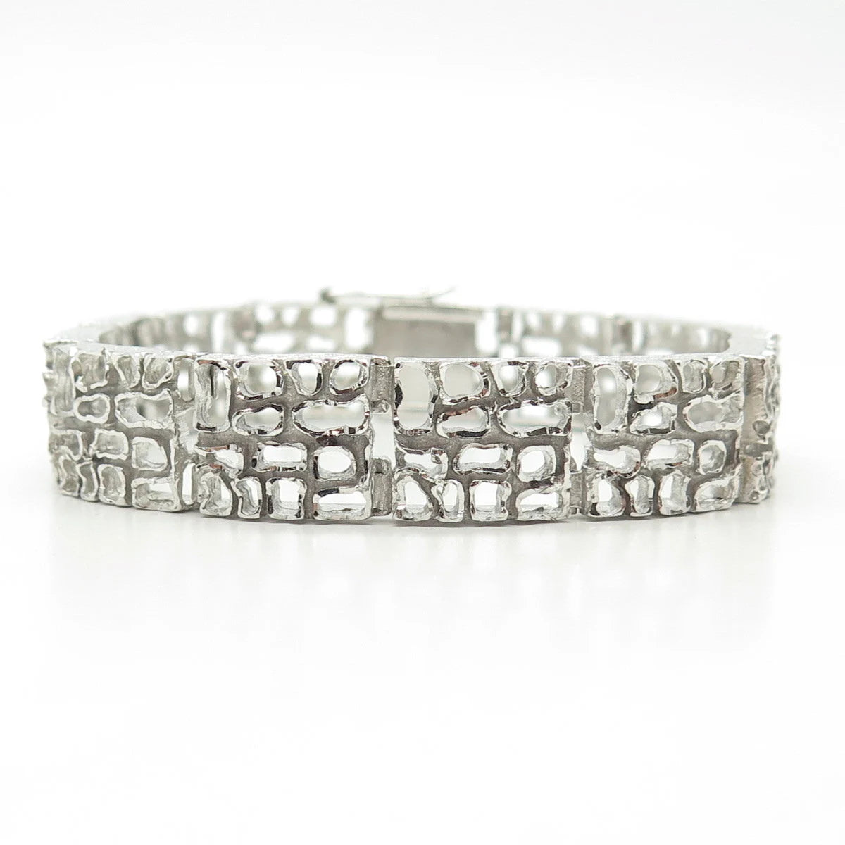 925 Sterling Silver Vintage Open Nugget Panel Link Bracelet 7"