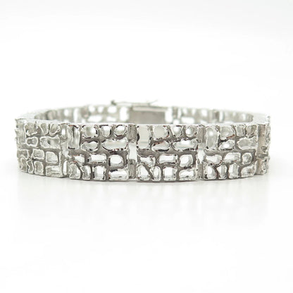925 Sterling Silver Vintage Open Nugget Panel Link Bracelet 7"