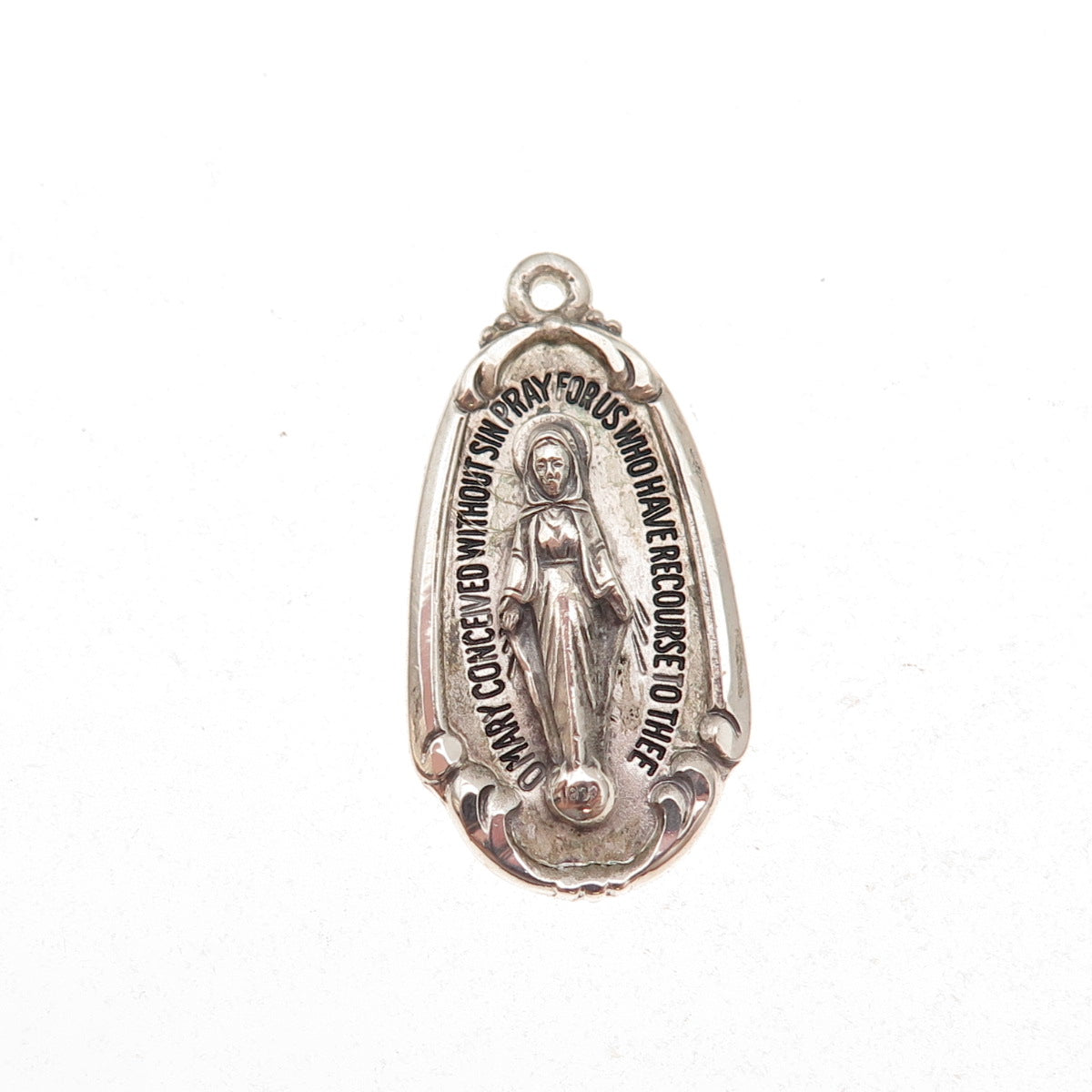 Creed 925 Sterling Silver Vintage St. Mary Miraculous Oxidized Charm Pendant