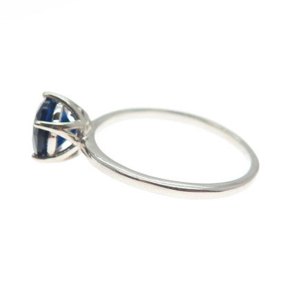 DAZZLERS 925 Sterling Silver Round-Cut Nano Blue Sapphire Ring Size 8