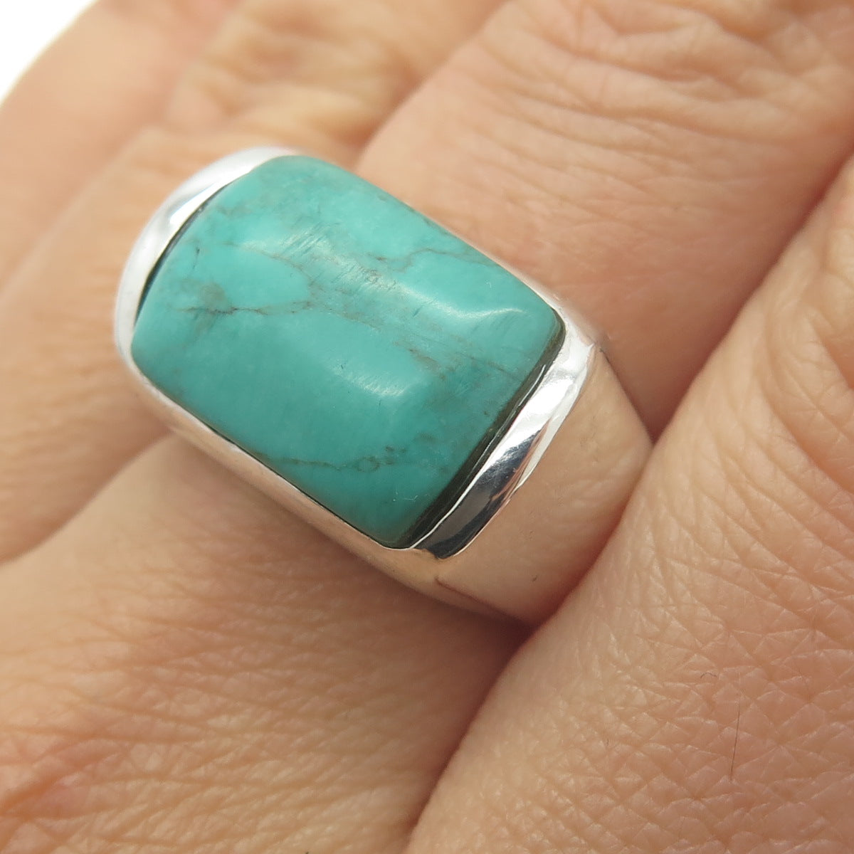 LUCAS LAMETH 925 Sterling Silver Vintage Real Kingman Turquoise Ring Size 7