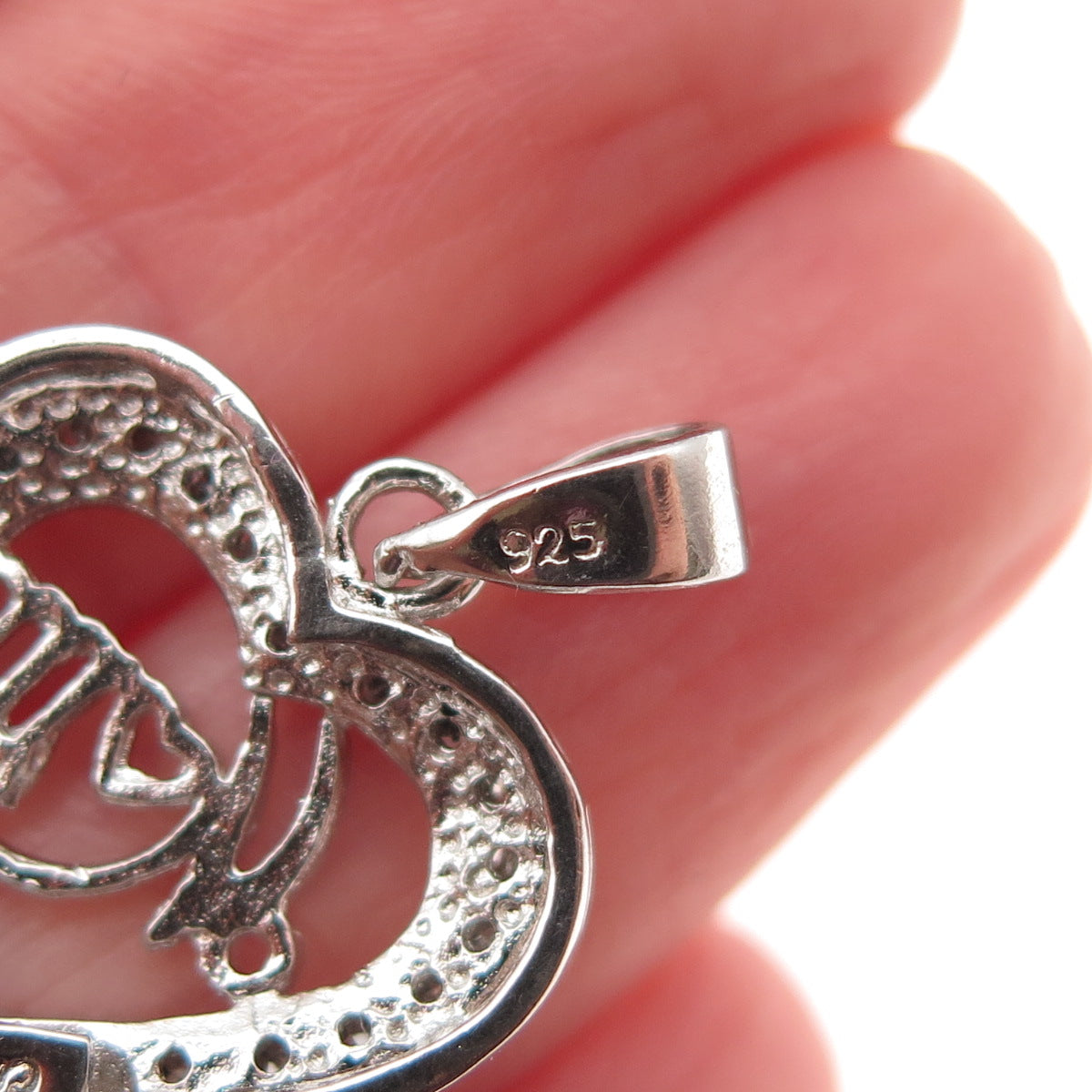 Charles Winston 925 Sterling Silver Real Diamond Mom Heart Charm Pendant
