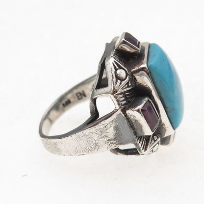 Nicky Butler 925 Sterling Silver Vintage Real Turquoise Amethyst Ring Size 7.75
