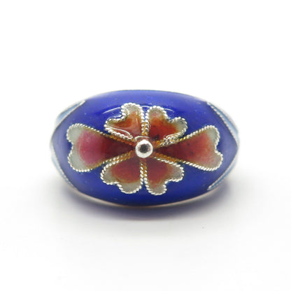 925 Sterling Silver Antique Art Deco Colorful Enamel Adjustable Ring Size 5