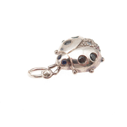 925 Sterling Silver Vintage Real Sapphire Spinel & C Z Ladybird Charm Pendant