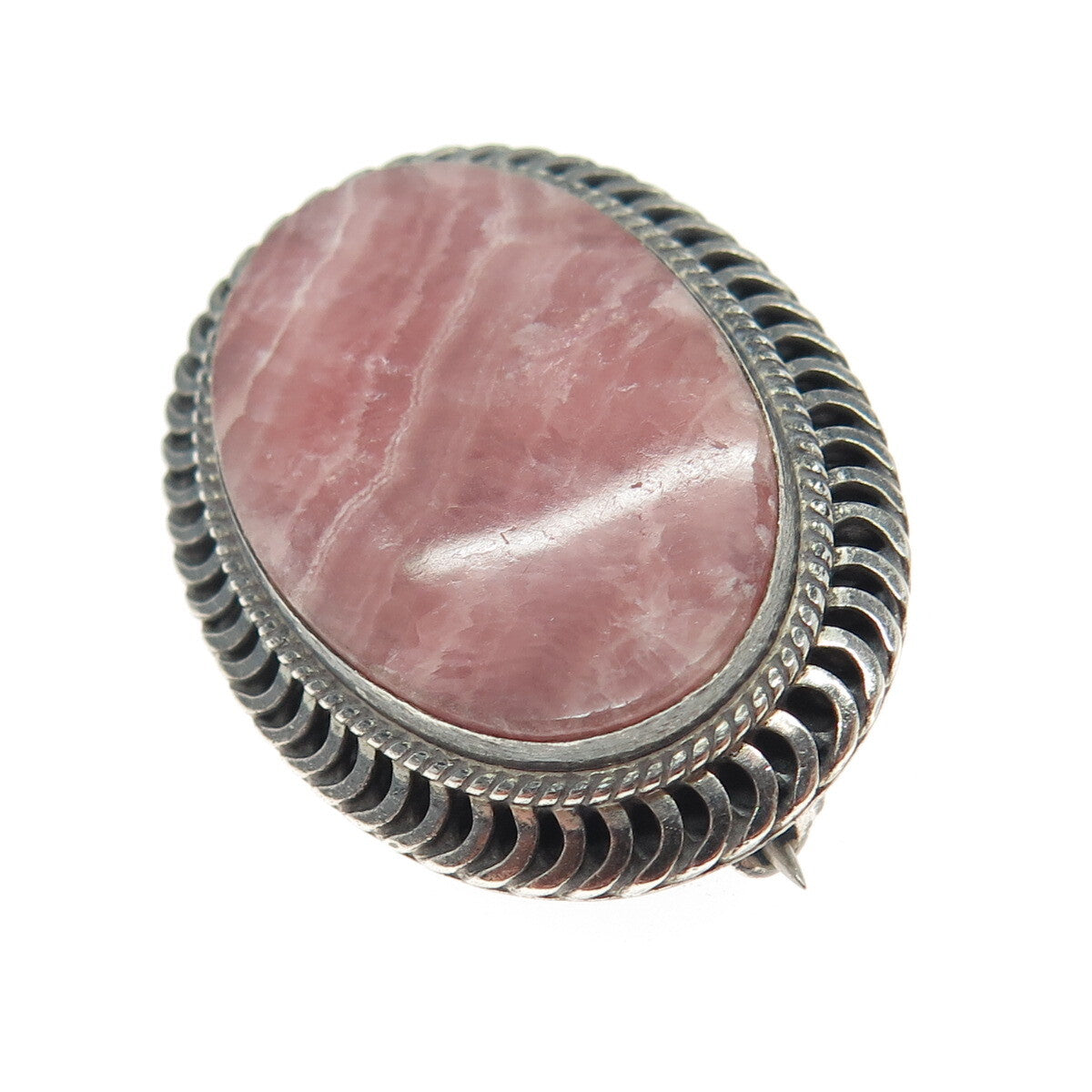 925 Sterling Silver Vintage Chile Real Rhodochrosite Oxidized Pin Brooch