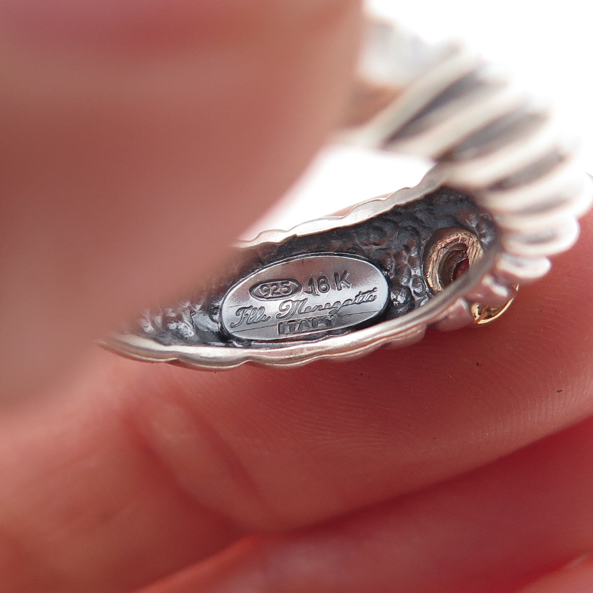 Flli Menegatti Sterling Silver 18K Gold Vintage Italy Blue Topaz Ring Size 9.75
