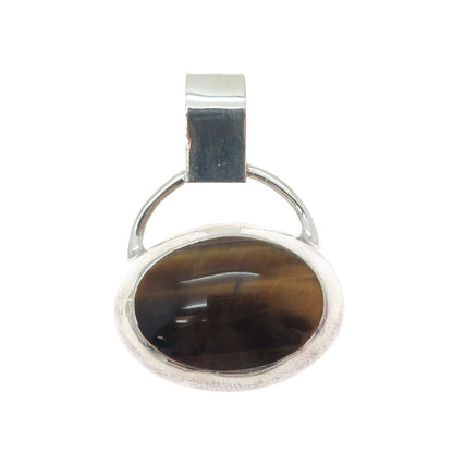 925 Sterling Silver Vintage Mexico Real Cabochon Tiger Eye Charm Pendant