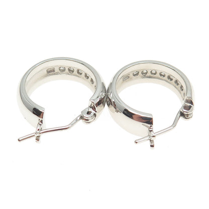 925 Sterling Silver Round-Cut C Z Hoop Earrings