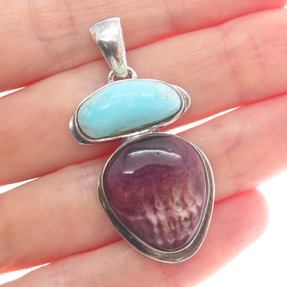 ALVIN JOE NAVAJO Old Pawn 925 Sterling Real Turquoise Spiny Oyster Shell Pendant