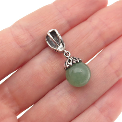 925 Sterling Silver Vintage Real Aventurine Modernist Ball Bead Charm Pendant