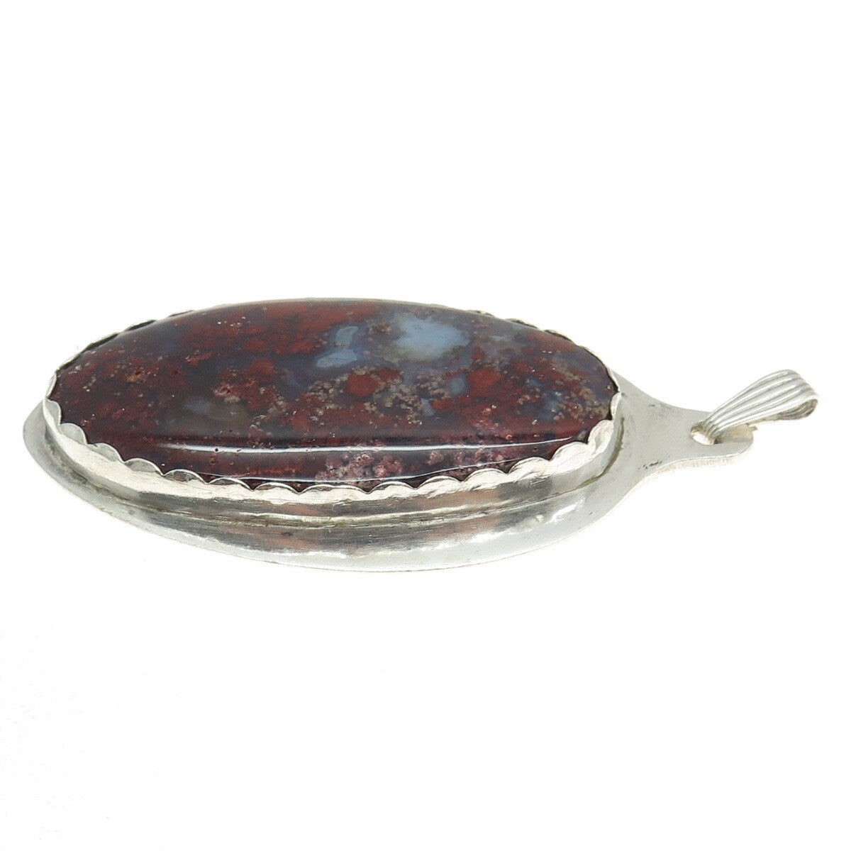 925 Sterling Silver Vintage Real Cabochon Blood Agate Modernist Pendant