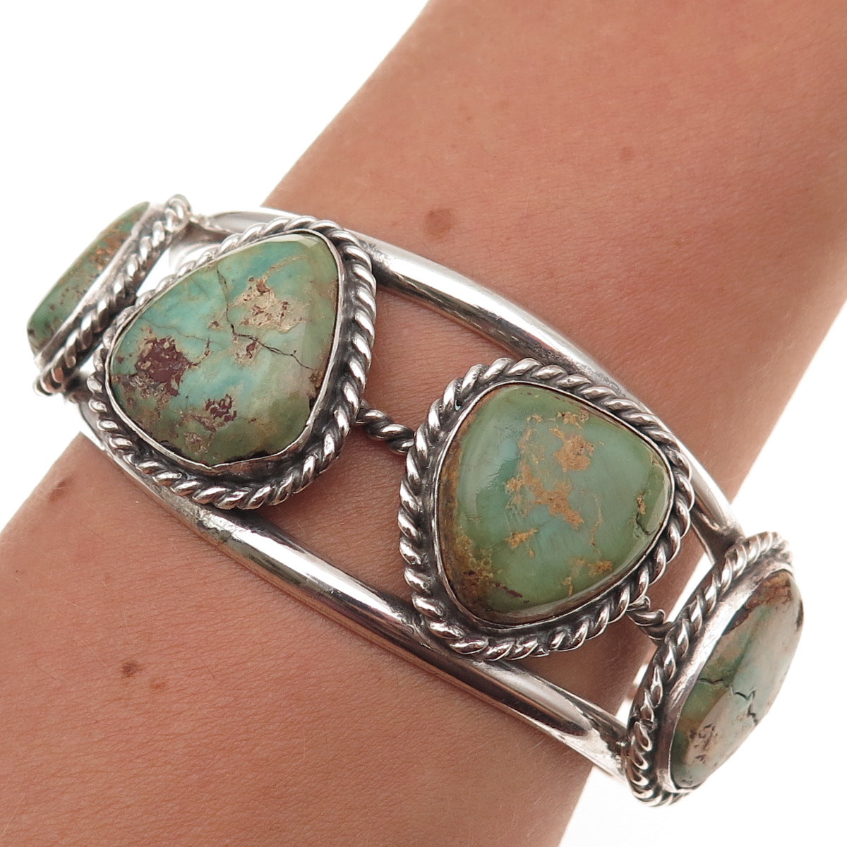 Old Pawn 925 Sterling Silver Vintage Royston Turquoise Adjustable Bracelet 6.75"