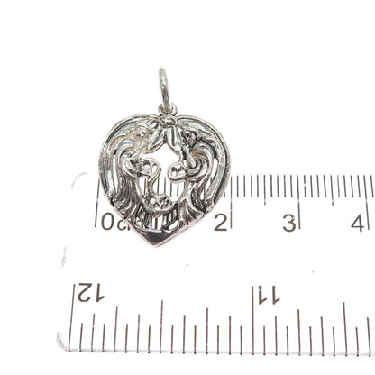 TRU BELIEVERS 925 Sterling Vintage Reflection of Christ Heart w/ Angels Pendant