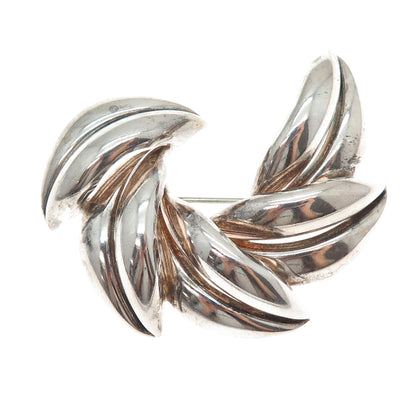 LARTM 925 Sterling Silver Vintage Modernist Floral Oxidized Pin Brooch