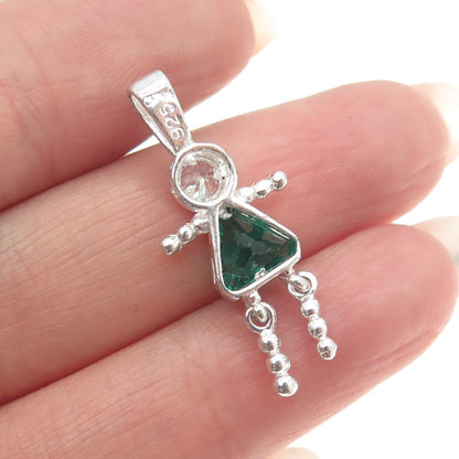 925 Sterling Silver White & Green C Z August Birthstone Girl Pendant