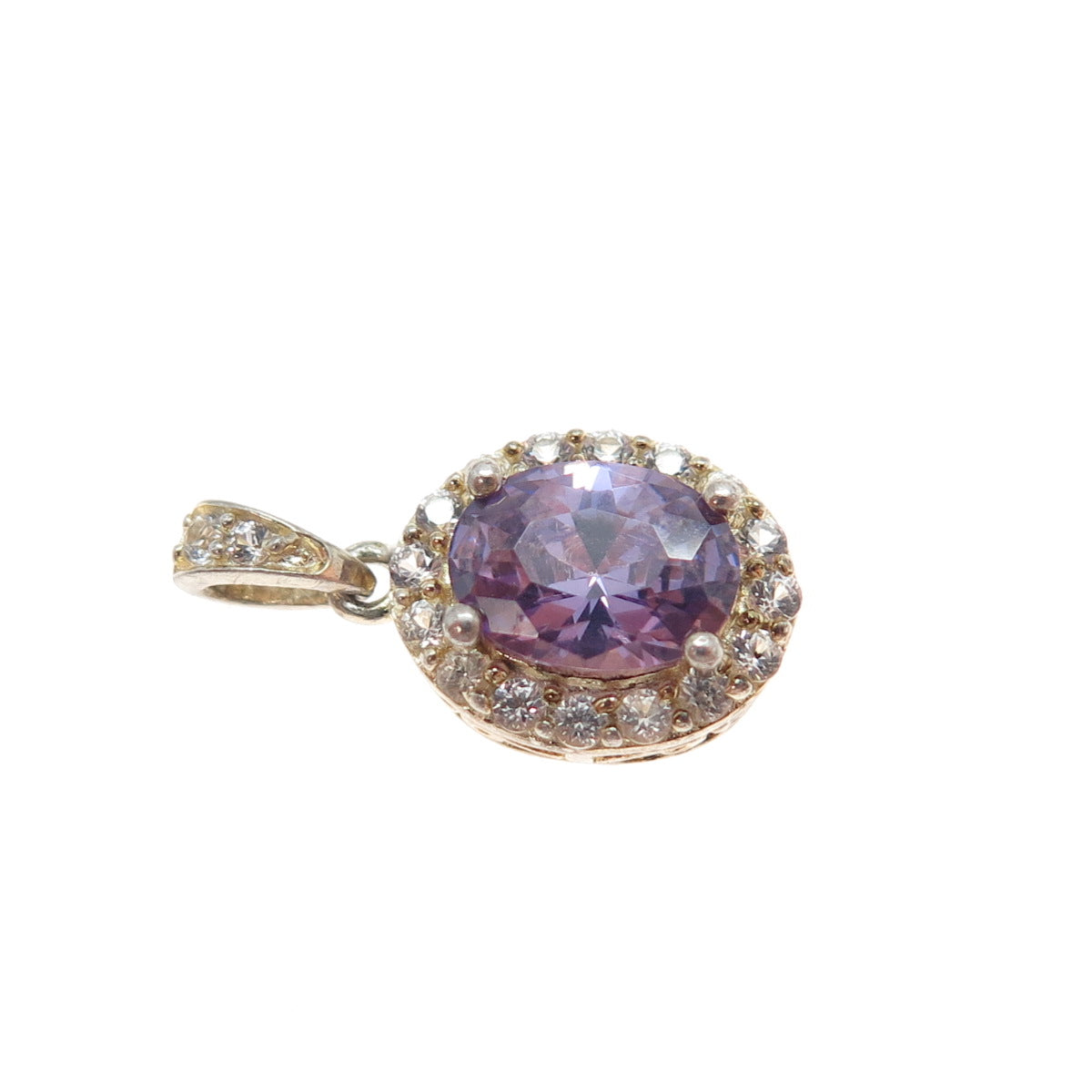 925 Sterling Silver Gold Plated Real Amethyst & White Topaz Minimalist Pendant