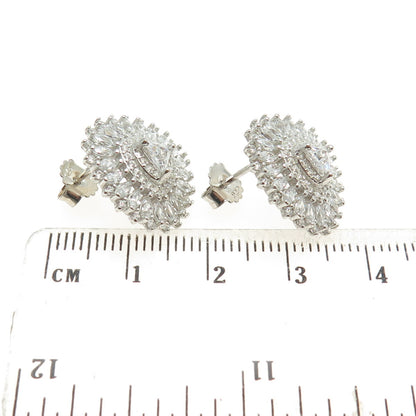 925 Sterling Silver Round Marquise & Triangle-Cut C Z Sparkle Earrings