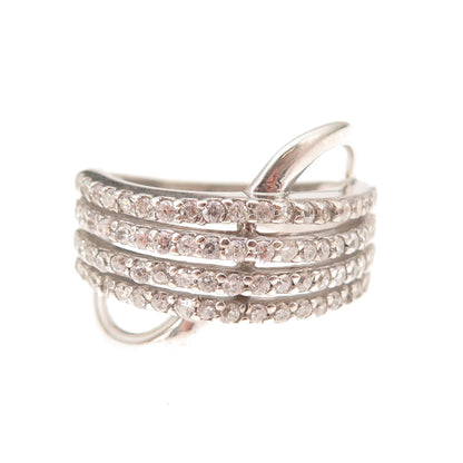 925 Sterling Silver Round-Cut C Z 5-Row Wave Ring Size 8.25