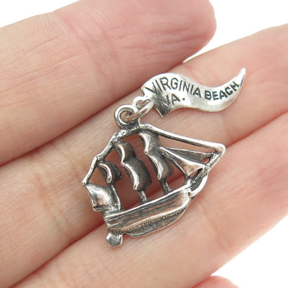 PACIFIC JEWELRY 925 Sterling Silver Vintage Virginia Beach Sailing Ship Pendant