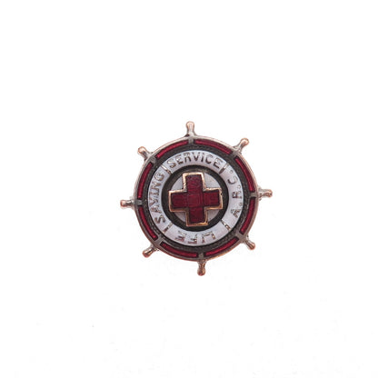 Silver-Tone Antique WWII Enamel American Red Cross Life Saving Service Pin