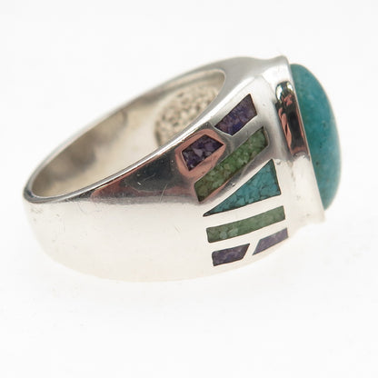 Coleman Co. 925 Sterling Vintage Real Turquoise & Sugilite Inlay Ring Size 9.25
