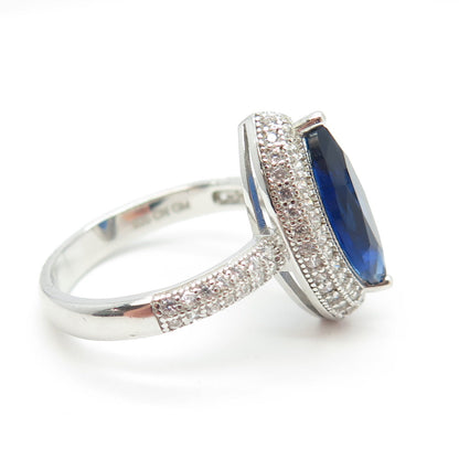 925 Sterling Silver White & Blue Marquise-Cut Shaped C Z Ring Size 8.25