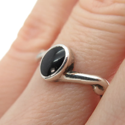 925 Sterling Silver Vintage Real Black Onyx Oxidized Bypass Ring Size 6.25