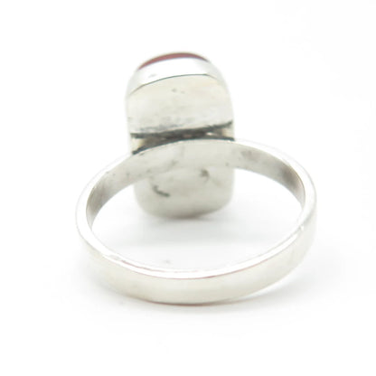 925 Sterling Silver Vintage Real Red Agate Gemstone Ring Size 7.25