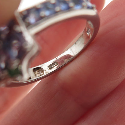 Chuck Clemency 925 Sterling Silver Real Tanzanite & Emerald Ring Size 9.25