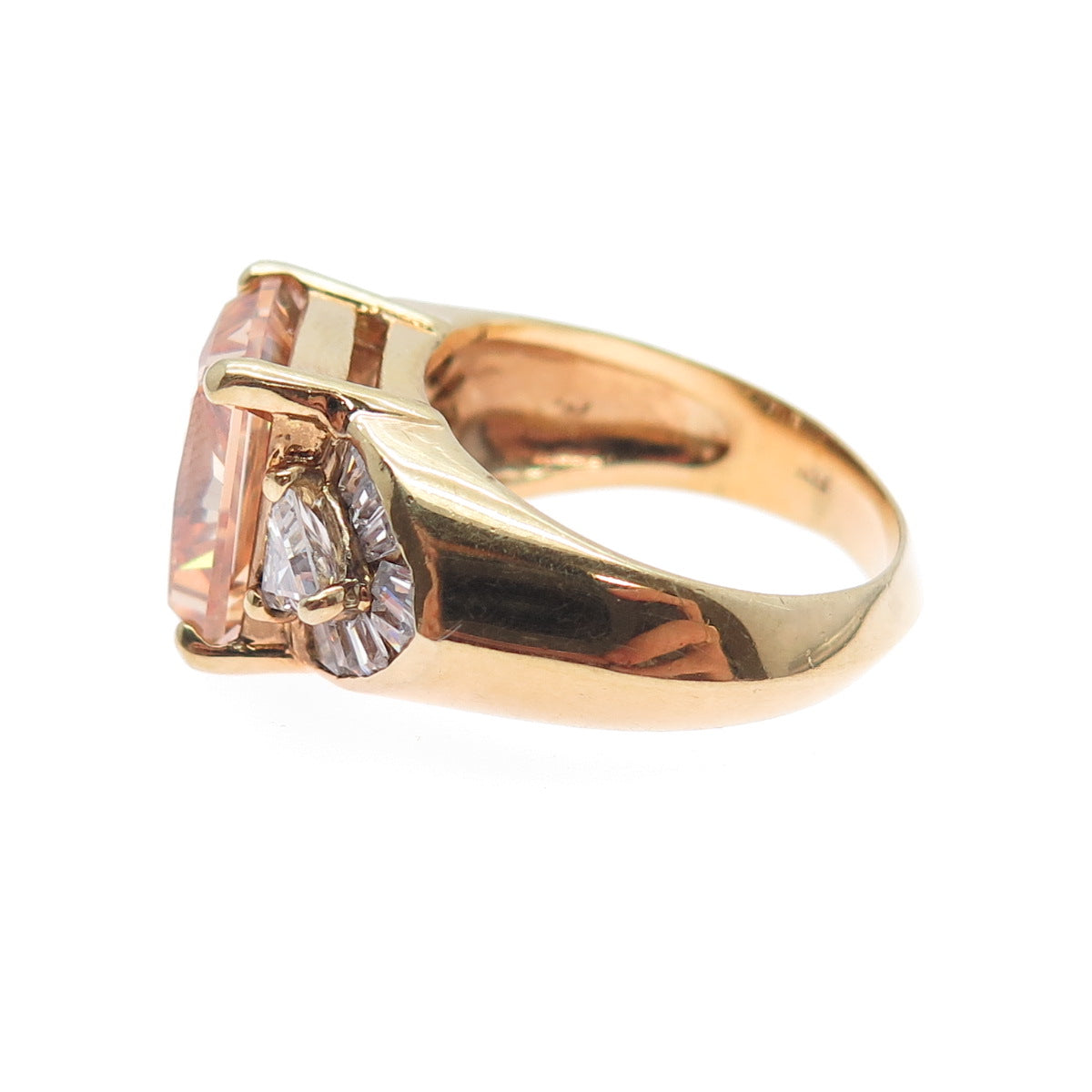 925 Sterling Silver Gold Plated Champagne & White C Z Ring Size 8.25
