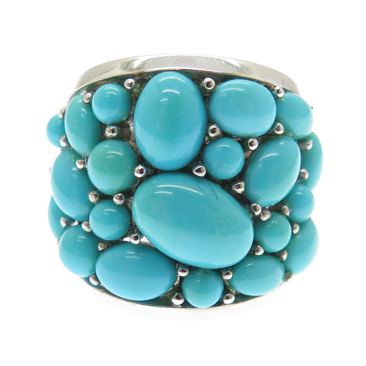 925 Sterling Silver Real Sleeping Beauty Turquoise Gemstone Wide Ring Size 6.25