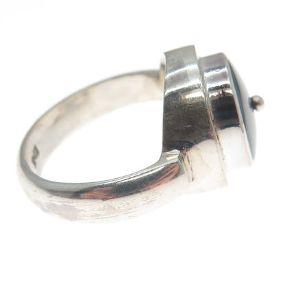 925 Sterling Silver Vintage Real Hematite Modernist Oxidized Ring Size 7