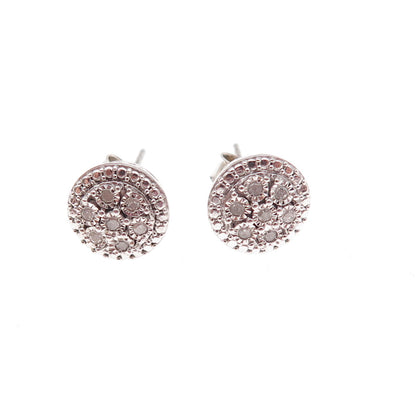 925 Sterling Silver Real Round-Cut Diamond Stud Earrings