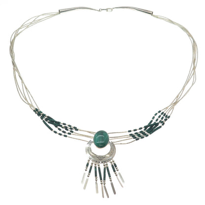 THOMAS SINGER Old Pawn Sterling Silver Vintage Malachite 5-Strand Necklace 22"